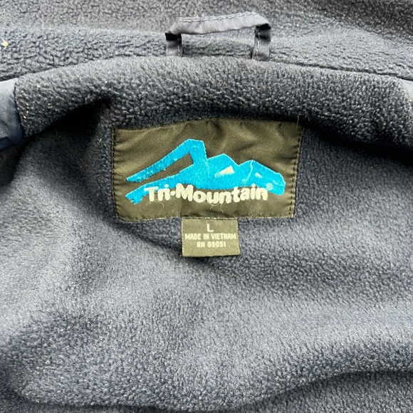 Tri-Mountain Jacket Mens Large Navy Blue Employee Fleece Nylon Windbreaker Hike - Picture 8 of 16